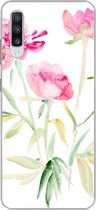 Geschikt voor Samsung Galaxy A70 hoesje - Bloemen - Waterverf - Roze - Siliconen Telefoonhoesje