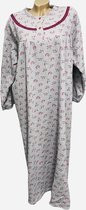 Dames flanel nachthemd lang met bloemetjes M grijs/roze