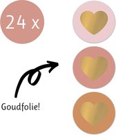 Sluitsticker - Sluitzegel - 24 stuks - Goud Roze Oranje Hart | Trouwkaart - Geboortekaart | Gouden Hart | Hartjes - Hart | Envelop stickers | Cadeau - Traktatie | Leuk verpakt | Hu