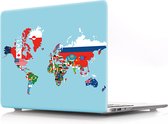 Laptophoes - Geschikt voor MacBook Air 13 inch Hoes Case - A1932 (2018) - Print Wereldkaart Blauw