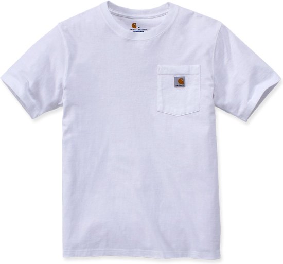 Wit Carhartt t-shirt met borstzak en Carhartt logo-patch.