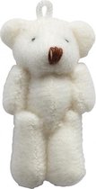 sleutelhangers teddybeer 4 x 2,5 cm pluche wit 6 stuks