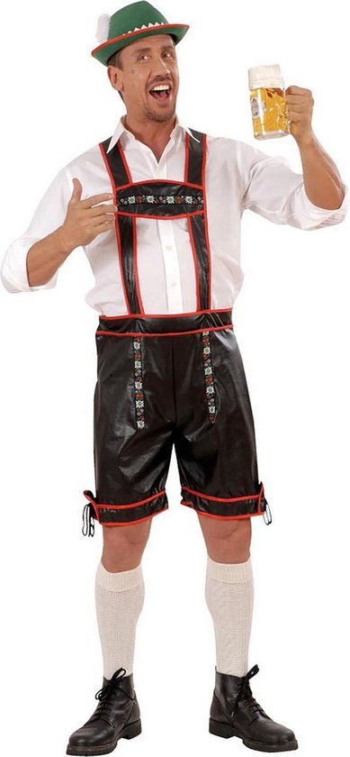 Widmann - Boeren Tirol & Oktoberfest Kostuum - Traditionele Lederhose Lederlook Man - Zwart - XL - Bierfeest - Verkleedkleding