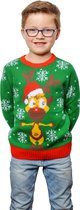 Foute Kersttruien | Kersttrui Groen Met Rendier Kind | Maat 140 | Kerst | Verkleedkleding