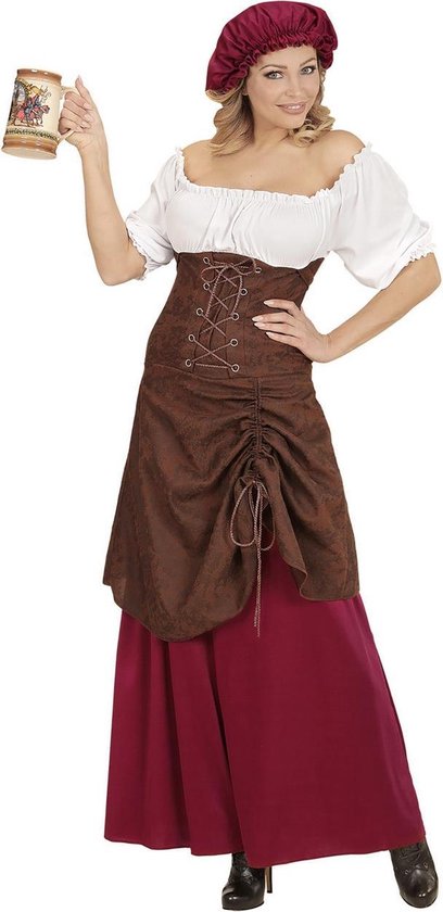 Widmann - Boeren Tirol & Oktoberfest Kostuum - Taveerne Meid Lisanne - Vrouw - Rood, Bruin - XL - Carnavalskleding - Verkleedkleding