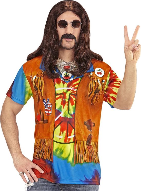 Widmann - Hippie Kostuum - T-Shirt Easy Rider Hippie Man - Multicolor - Medium / Large - Carnavalskleding - Verkleedkleding