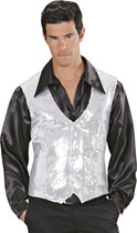 Widmann - Glitter & Glamour Kostuum - Showmaster Pailletten Vest Zilver Man - Zilver - Large - Carnavalskleding - Verkleedkleding