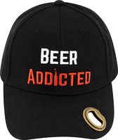 BeerAddicted - Zwarte Baseball Cap met Flesopener in Klep - Origineel Cadeau Bierliefhebbers