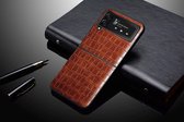 Samsung Galaxy Z Flip 3 Hoesje met Krokodillenprint Back Cover Cognac Bruin