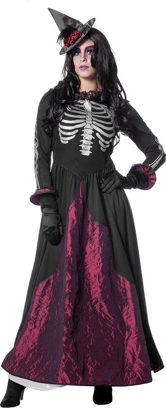 Wilbers & Wilbers - Spook & Skelet Kostuum - Pitch Black Goddess Of Death - Vrouw - Zwart - Maat 36 - Halloween - Verkleedkleding