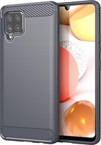Samsung Galaxy A42 hoesje - Carbon look case hoesje A42 - Grijs - Shockproof bescherming cover