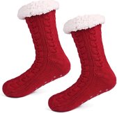 Huissokken Dames en Heren - Rood - Anti Slip Sokken - One Size - Dikke - Winter - Fleece - Fluffy - Verwarmde - Slofsokken - Bedsokken - Gevoerde Sokken - Cadeau voor hem haar - Va