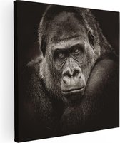 Artaza Canvas Schilderij Gorilla - Zwart Wit - 80x80 - Groot - Foto Op Canvas - Canvas Print
