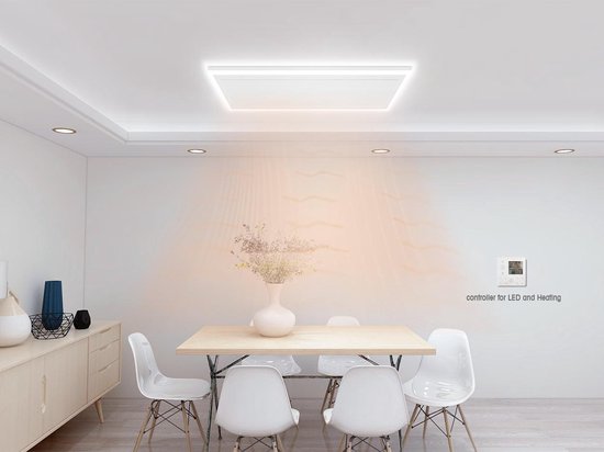 Byecold HHL 600 Watt Infrarood paneel met LED verlichting 110 x 70 cm - Infraroodpaneel / Infrarood Verwarming - Dimbaar en met thermostaat - Met Stekker
