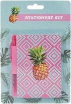 notitieboek ananas meisjes 8 x 11 cm roze 2-delig