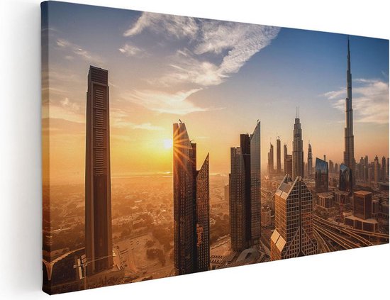 Artaza Canvas Schilderij Dubai Stad bij Zonsopgang - 100x50 - Groot - Foto Op Canvas - Canvas Print