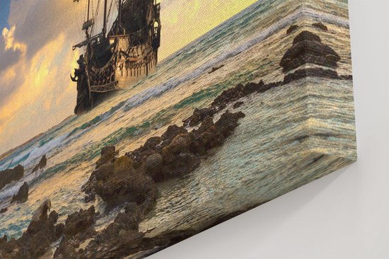 Artaza - Peinture sur toile - Bateau pirate sur la côte au coucher du soleil - 100 x 50 - Groot - Photo sur toile - Impression sur toile