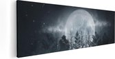 Artaza Canvas Schilderij Maan tussen de Bomen in de Nacht - 120x40 - Groot - Foto Op Canvas - Canvas Print