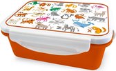 broodtrommel ABC dieren 16 x 12 x 6,5 cm wit/oranje