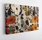 Canvas schilderij - Art graphic and watercolor autumn colorful background with sketching leaves and flowers in black, gray and orange  -     1495965329 - 40*30 Horizontal