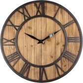 Merkloos - Vintage houten gesmeed metalen wandklok - Prachtig eenvoudig Retro design - diameter 60 cm - Romeinse cijfers - klassiek en stoer - Handgemaakt - de Mona Lisa der klokken - Schitte