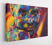 Canvas schilderij - Portrait of the bright beautiful woman with art colorful make-up and bodyart  -     1125158648 - 40*30 Horizontal