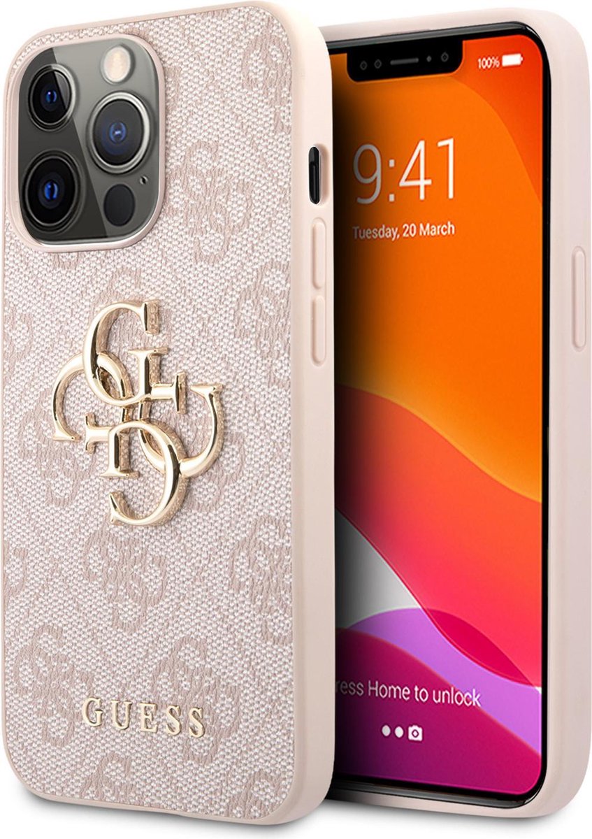GUESS Golden Logo Backcase geschikt voor iPhone 13 Pro Hoesje - Roze