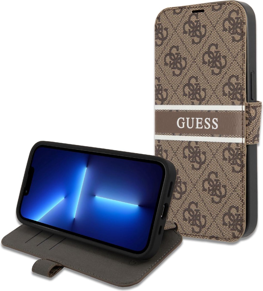 iPhone 13 Mini Bookcase hoesje - Guess - Effen Bruin - Kunstleer