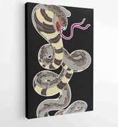 Canvas schilderij - Snake cobra tattoo style Cobra vector. king Cobra snake with mouth open.Snake cobra illustration on black background. -  Productnummer 706614781 - 80*60 Vertica