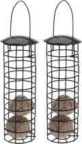 2x stuks metalen vogel voeder huisjes voor pindas/vetbollen zwart D7 x H25 cm