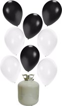 30x Helium ballonnen 27 cm zwart/wit + helium tank/cilinder - Thema versiering