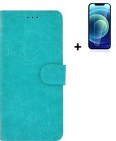 iPhone 13 Hoesje + iPhone 13 Screenprotector - iPhone 13 Hoes Wallet Bookcase Turquoise + Tempered Glass