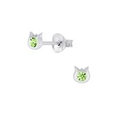 Joy|S - Zilveren petit kat poes oorbellen - 3.5 mm - kristal groen - kinderoorbellen