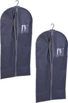 3x stuks donkergrijze kledinghoezen 60 x 135 cm met kijkvenster - Kledingkastbenodigdheden - Kleding opbergen - Colberts/jasjes/pakken opbergen - Kledinghoezen groot
