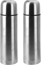 2x stuks RVS thermosflessen/isoleerflessen mat zilver 500 ml