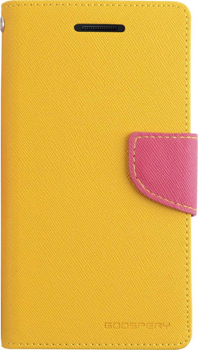 Telefoonhoesje geschikt voor Apple iPhone 13 Pro - Mercury Fancy Diary Wallet Case - Hoesje met Pasjeshouder - Geel/Magenta