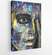 Canvas schilderij - Close up conceptual portrait of man with colorful face painting. emotional guy. face in paint -   776123803 - 50*40 Vertical