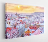 Canvas schilderij - Prague at Christmas time, classic view of snowy roofs in the central part of the city -     514079017 - 115*75 Horizontal
