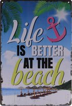 Wandbord – Beach – strand  - Retro -  Wanddecoratie – Reclame bord – Restaurant – Kroeg - Bar – Cafe - Horeca – Metal Sign – 20x30cm