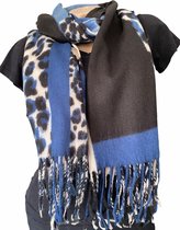 Lange Warme Sjaal - Panterprint - Blauw - 180 x 70 cm (22-297#)