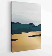 Canvas schilderij - Luxury Gold Mountain wall art vector set. Earth tones landscapes backgrounds set with moon and sun. 4 -    – 1871795809 - 80*60 Vertical