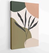 Canvas schilderij - Earth tone background foliage line art drawing with abstract shape 2 -    – 1928942366 - 50*40 Vertical