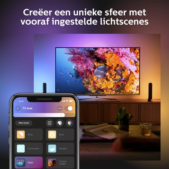Philips Hue Play Lichtbalk Tafellamp basis - White and Color Ambiance - Gëintegreerd LED - Zwart - 42W - Philips Hue