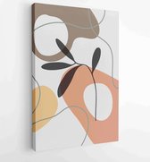 Canvas schilderij - Earth tone background foliage line art drawing with abstract shape and watercolor 1 -    – 1919347643 - 80*60 Vertical
