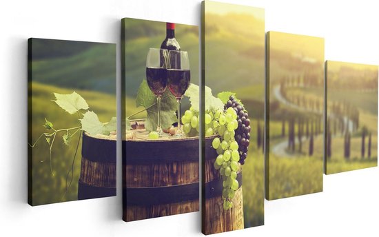 Artaza Canvas Schilderij Vijfluik Wijn met Druiven op een Vat in Toscane - 100x50 - Foto Op Canvas - Canvas Print