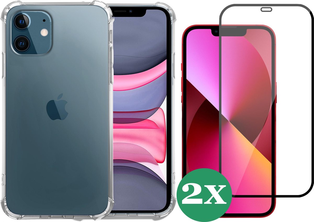 Hoesje geschikt voor iPhone 11 siliconen transparant case - 2x Screen Protector Glas