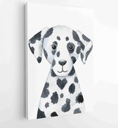 Canvas schilderij - Dog - watercolor illustration isolated on white background. Hand drawn dalmatian puppy character, front view -  Productnummer 1633021822 - 115*75 Vertical