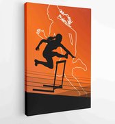Canvas schilderij - Active women girl sport athletics hurdles barrier running silhouettes illustration -  Productnummer 257547583 - 40-30 Vertical