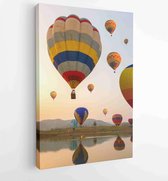 Canvas schilderij - Hot air color balloon over lake with sunset time, Chiang Rai Province, Thailand -  Productnummer 655154710 - 80*60 Vertical