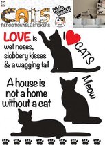 muurstickers Love Cats A3 vinyl zwart 2 stuks